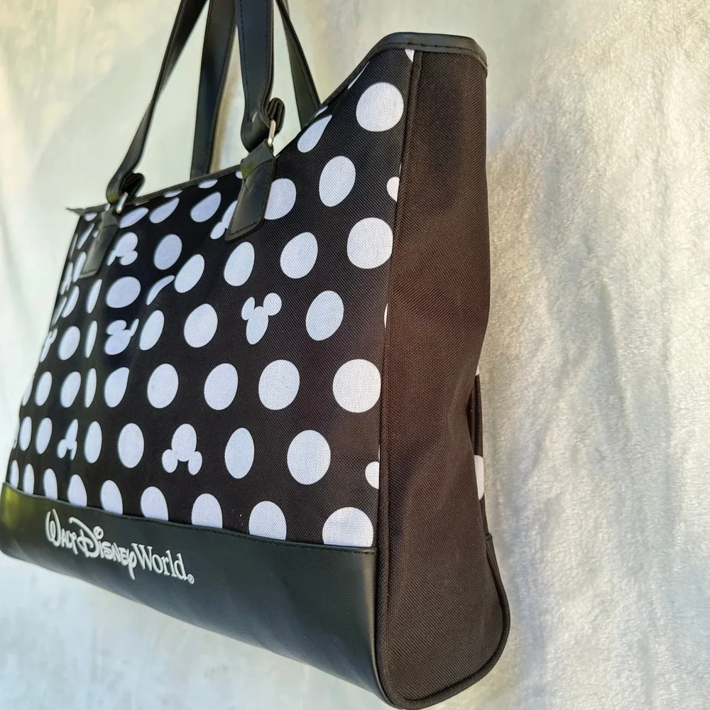 Walt Disney World Mickey Mouse Polka Dot Tote Bag Black White Disney Parks Zip